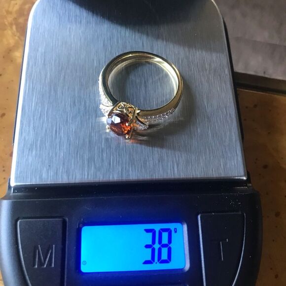 Natural Brazilian Cherry Citrine Sterling Silver Yellow Gold Vermeil Ring Size 9 - Picture 8 of 9